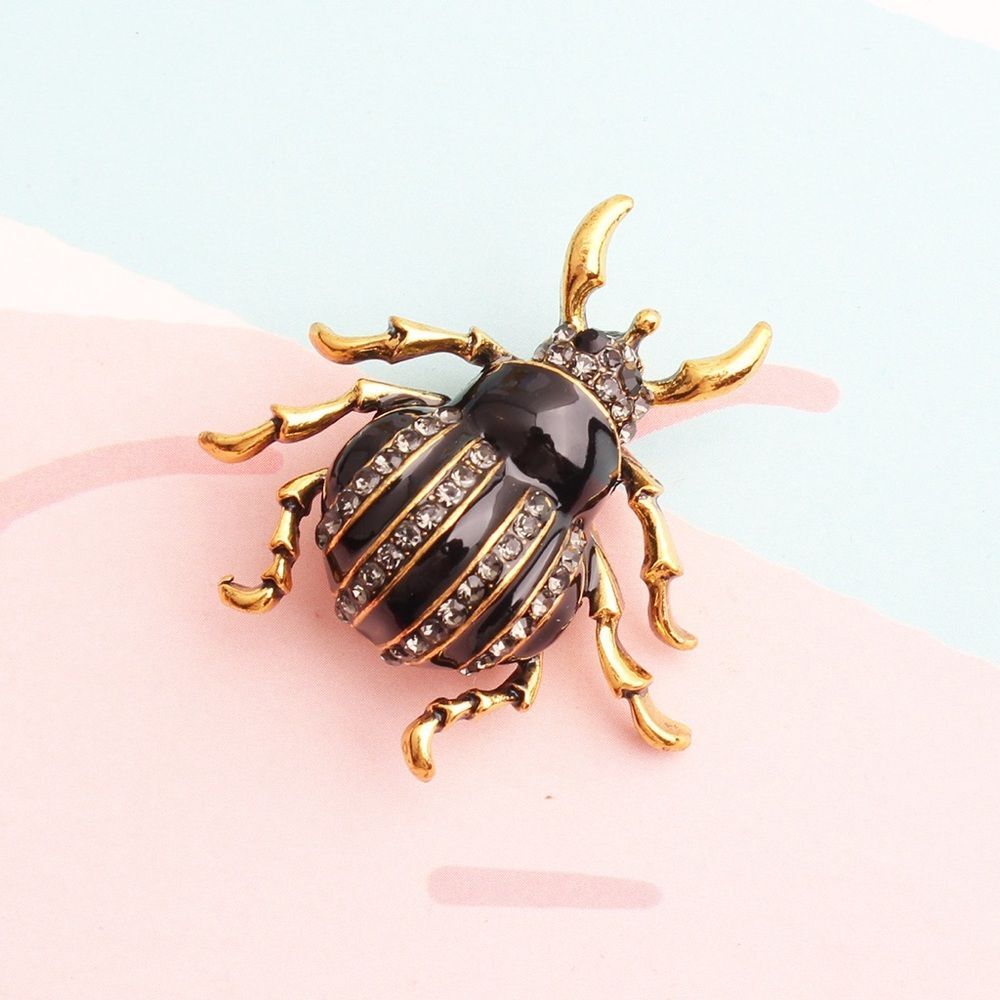 Black & Gold Rhinestone Beetle Brooch Pin – Vintage Style Pin Statement Jewelry